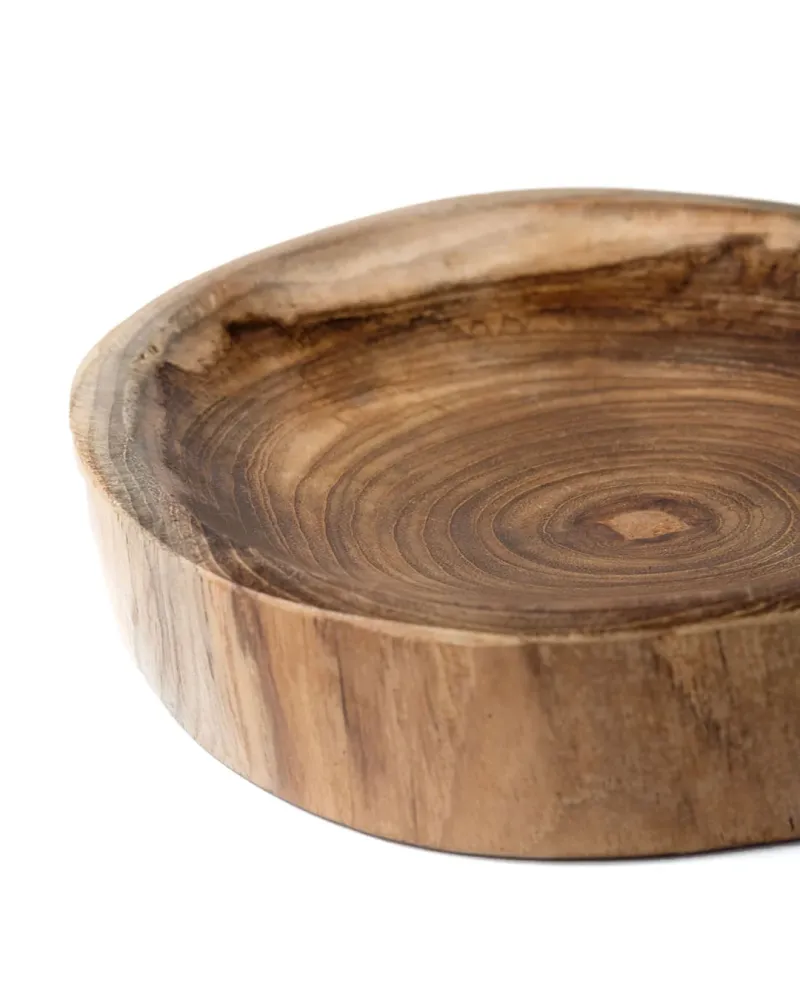 Plato para servir de madera de teka Lamongan, elaborado mano por artesanos de Indonesia, altura 3 cm Ø 13 cm.