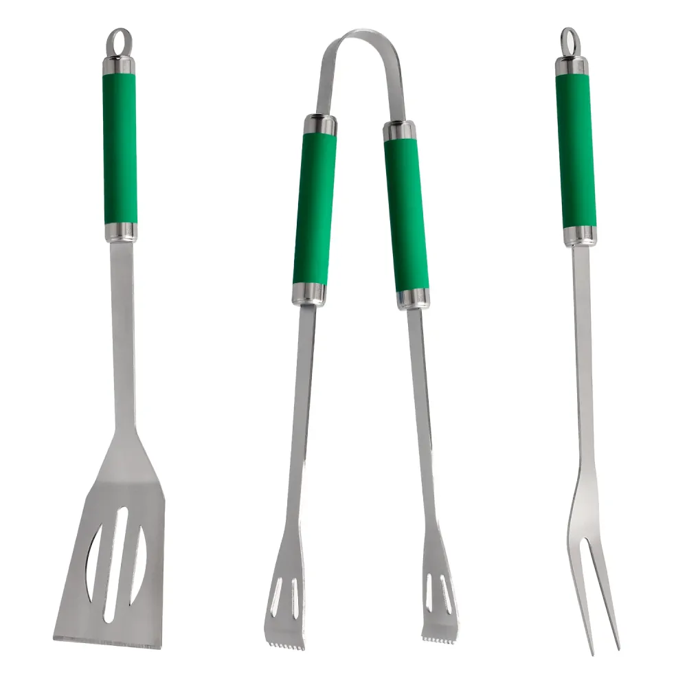 Set Complementos Para Barbacoa 3 Piezas. (Espatula, Pinzas y Tenedor) 34,5 cm.