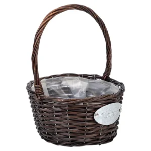 Cesta de mimbre marrón d23x29 con Diseño de Lámina Perforada