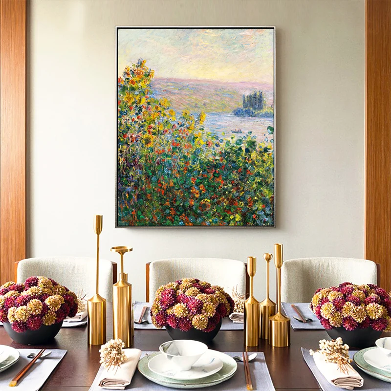 Décoration murale rustique verte, fleur en fleurs au bord de la rivière Witte, peinture pour la maison con Instalación Rápida