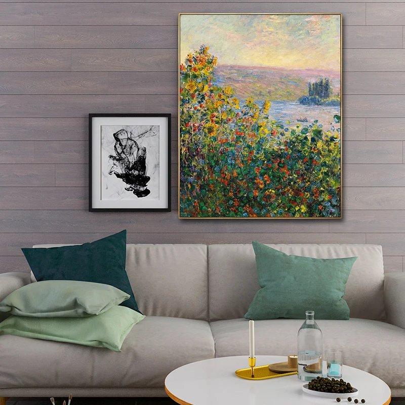 Décoration murale rustique verte, fleur en fleurs au bord de la rivière Witte, peinture pour la maison con Instalación Rápida
