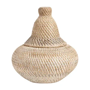 Decorativo Premium Cesta de ratán natural/blanco 25 cm BILA