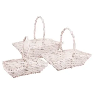 Decorativo Premium Set 3 cestos de mimbre forrados blancos