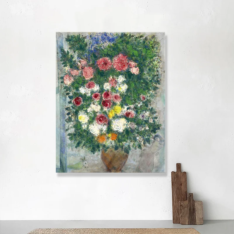 Fleur au bord de la fenêtre, toile texturée, décoration murale de salon de campagne con Instalación Rápida