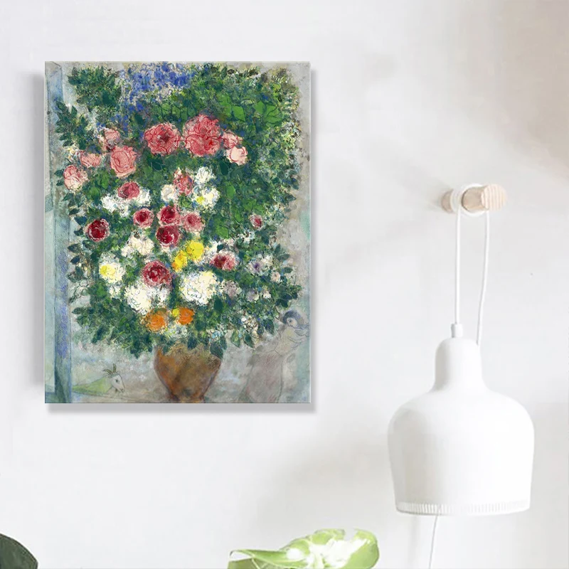 Fleur au bord de la fenêtre, toile texturée, décoration murale de salon de campagne con Instalación Rápida