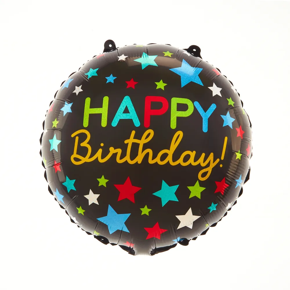 Globo metalizado Happy Birthday, estrellas, 45 cm con Diseño de Lámina Perforada