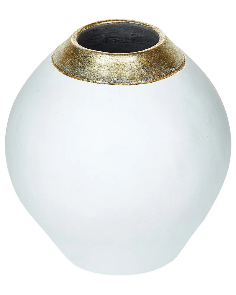 Jarrón decorativo de terracota blanco/dorado 31 cm con Base de Anclaje