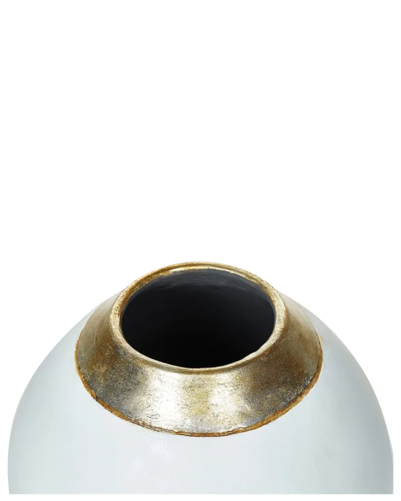 Jarrón decorativo de terracota blanco/dorado 31 cm con Base de Anclaje