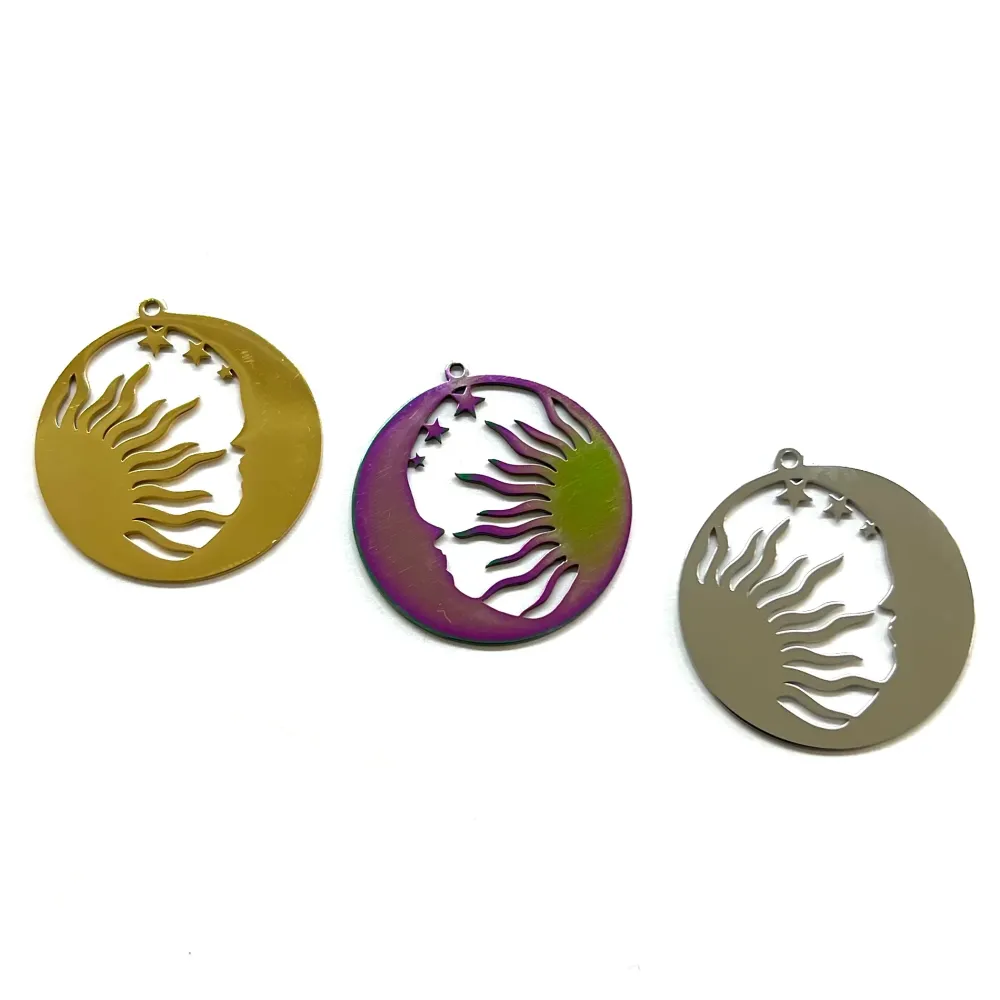 Set de Vallas Luna, Sol, Acero inox Steel, Charm Oro