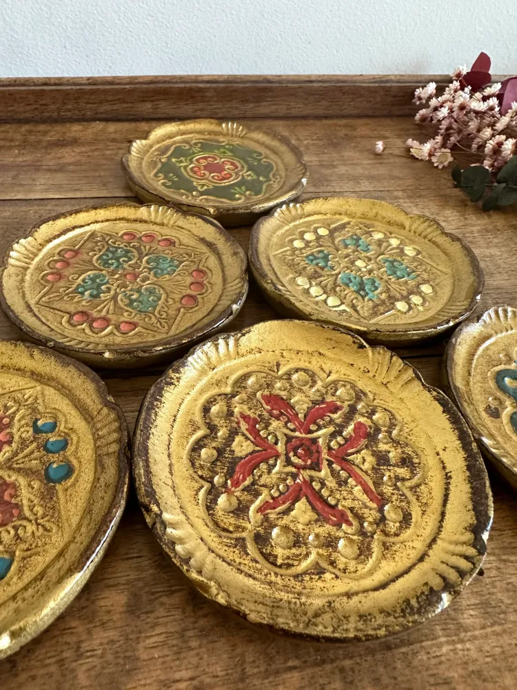 Sous-verres florentins dorés colorés en bois de 1.8m de Altura