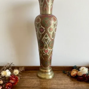 Vase en laiton motifs floraux peints style oriental | Material Reciclado |