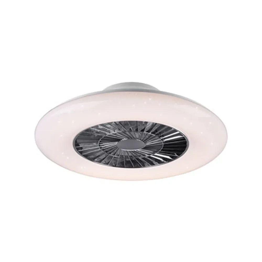 Plafoniera con ventilatore Visby con luce notturna ed effetto cielo stellato - Bianco con Mando Distancia