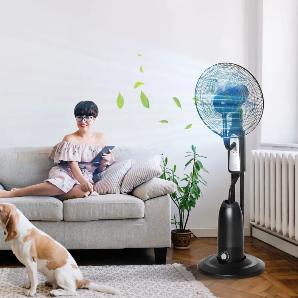 Sistema de Enfriamiento Ventilador nebulizador Wind Homcom 90W 3 modos 5 aspas negro 120 cm