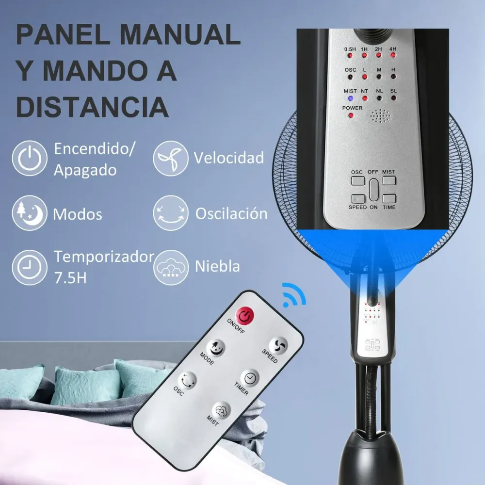 Sistema de Enfriamiento Ventilador nebulizador Wind Homcom 90W 3 modos 5 aspas negro 120 cm