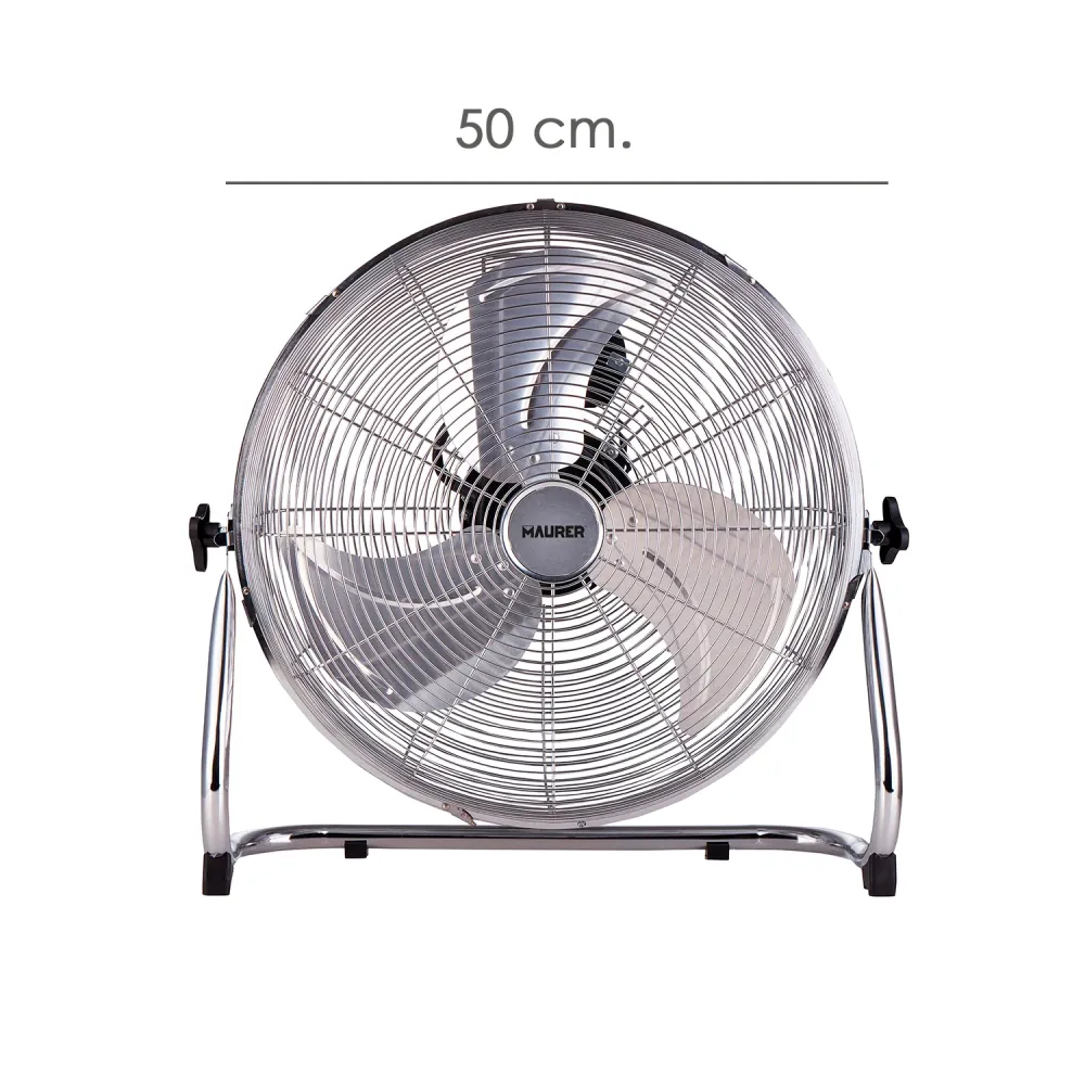 Ventilador Maurer De Suelo Ø 50 cm. Alta Velocidad 3 Velocidades, Inclinable, Motor Aluminio y Cobre, 150 Watt Base de Lle...