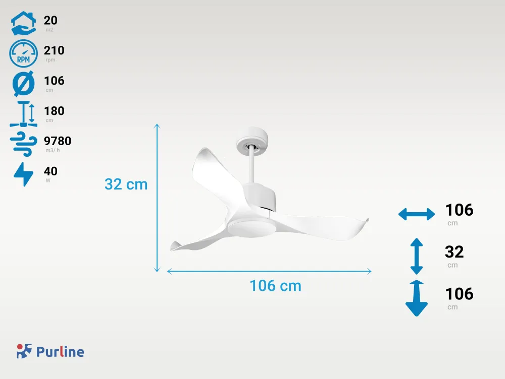 Ventilador de techo ø106 cm con Wi-Fi bidireccional hypersilence para 20 m²
