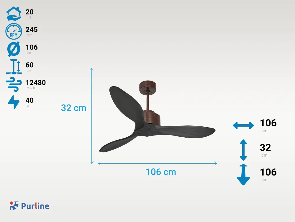 Ventilador de techo ø106 cm con Wi-Fi bidireccional hypersilence para 20 m²