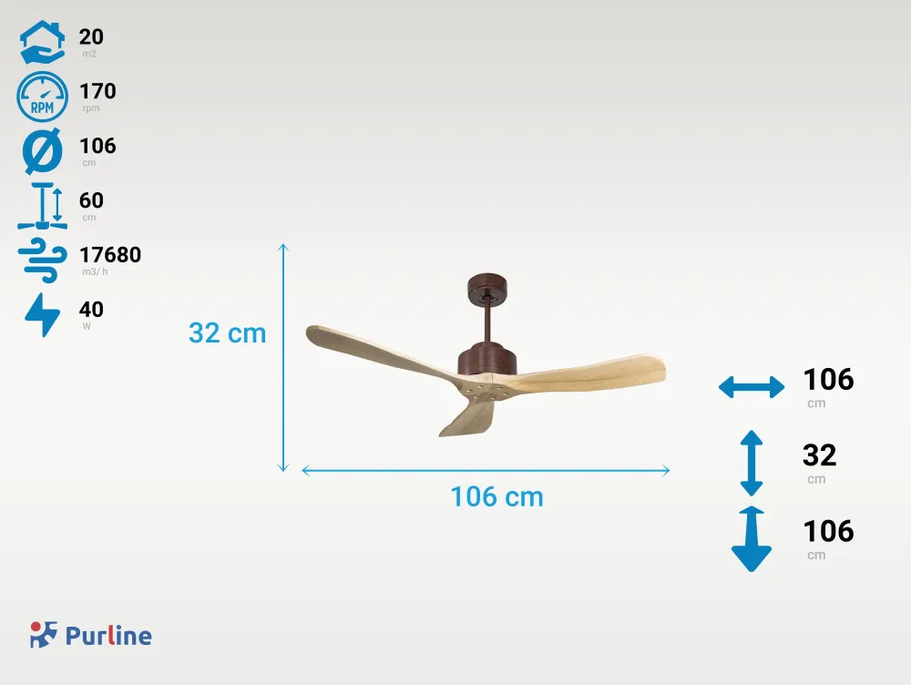 Ventilador de techo ø106 cm con Wi-Fi de doble cara hypersilence para 20 m²