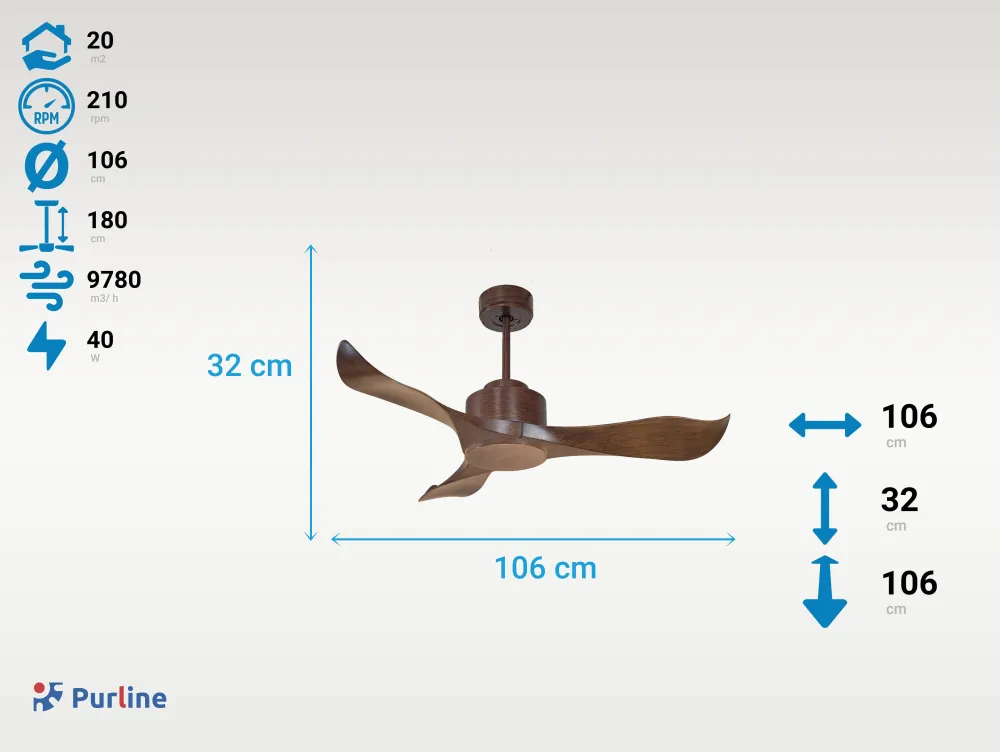 Ventilador de techo ø106 cm con Wi-Fi de doble cara hypersilence para 20 m²