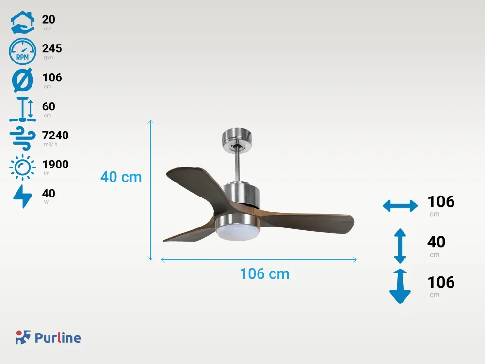 Ventilador de techo ø106 cm con Wi-Fi de doble uso hypersilence para 20 m²