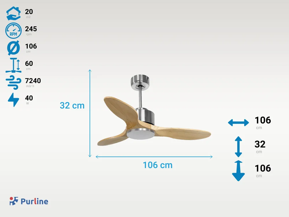 Ventilador de techo ø106 cm con Wi-Fi de dos caras hypersilence para 20 m²