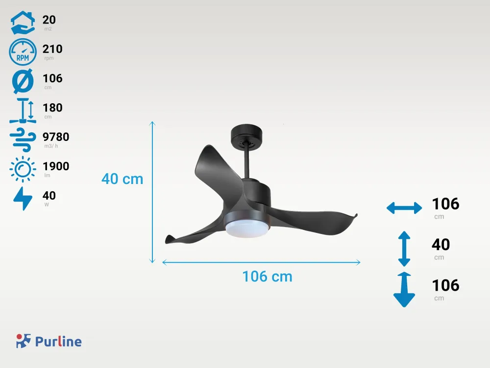 Ventilador de techo ø106 cm con Wi-Fi invertible hypersilence para 20 m²