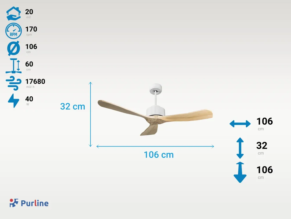 Ventilador de techo ø106 cm con Wi-Fi invertible hypersilence para 20 m²