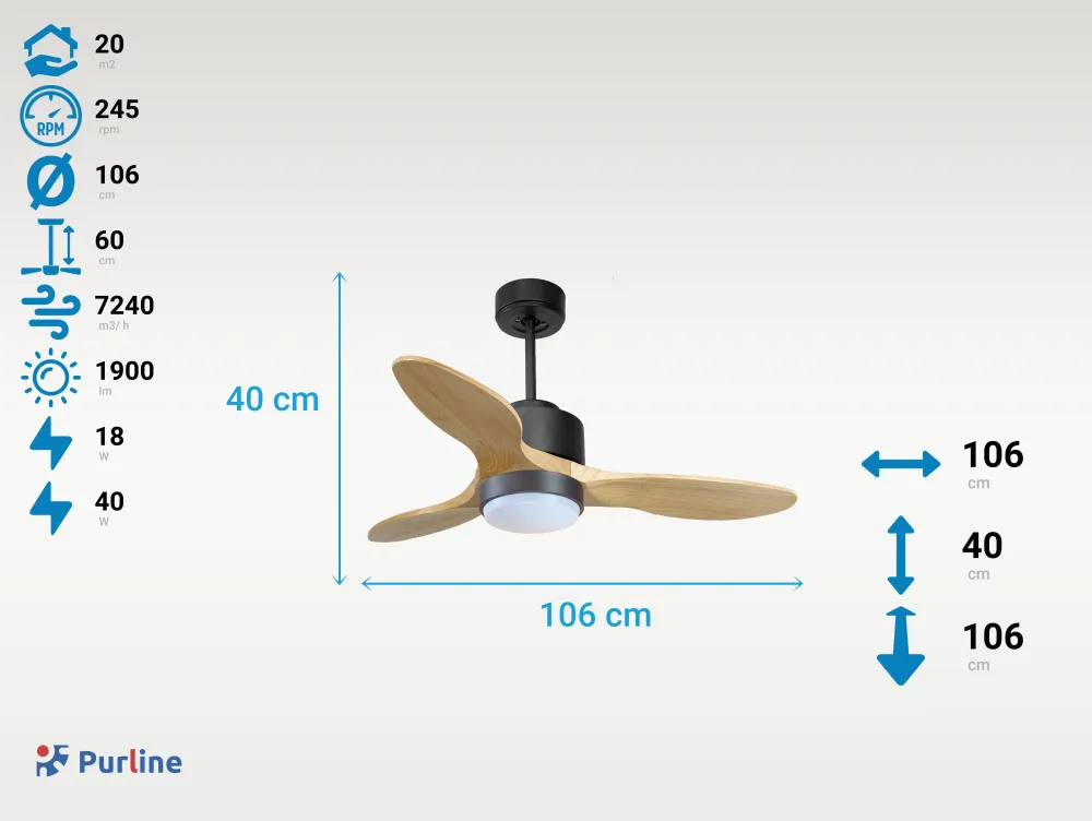Ventilador de techo ø106 cm con Wi-Fi invertible hypersilence para 20 m²