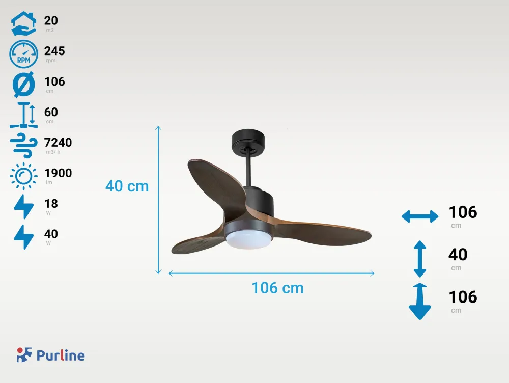 Ventilador de techo ø106 cm con Wi-Fi invertible hypersilence para 20 m²