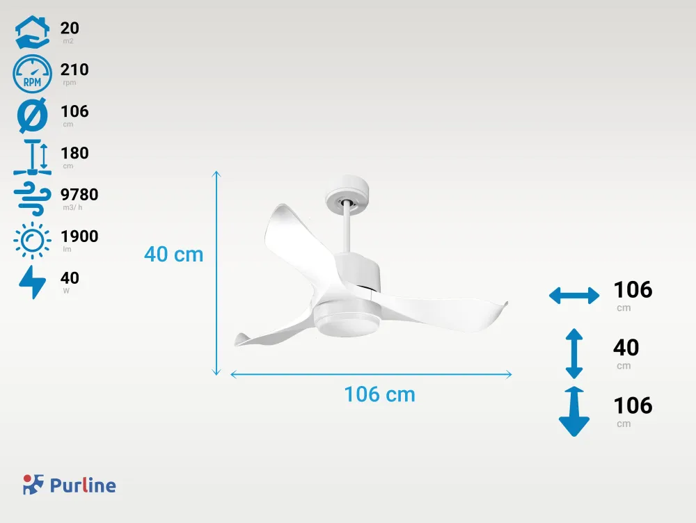 Ventilador de techo ø106 cm con Wi-Fi reutilizable hypersilence para 20 m²