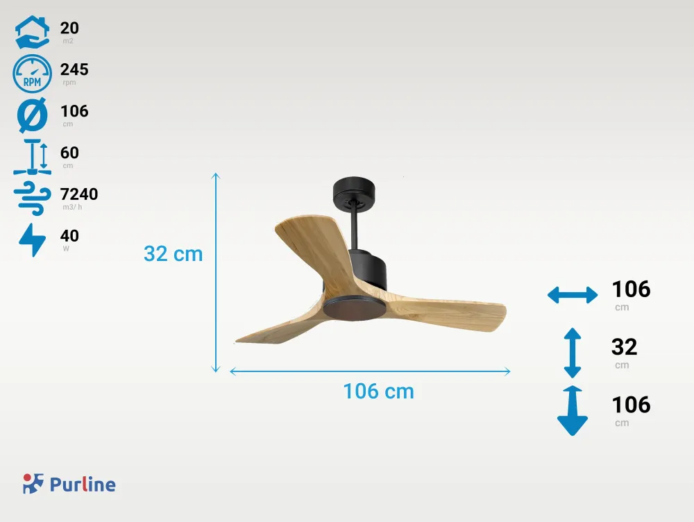 Ventilador de techo ø106 cm con Wi-Fi reutilizable hypersilence para 20 m²