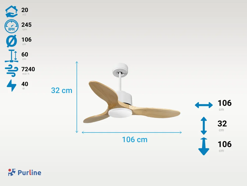 Ventilador de techo ø106 cm con Wi-Fi reutilizable hypersilence para 20 m²
