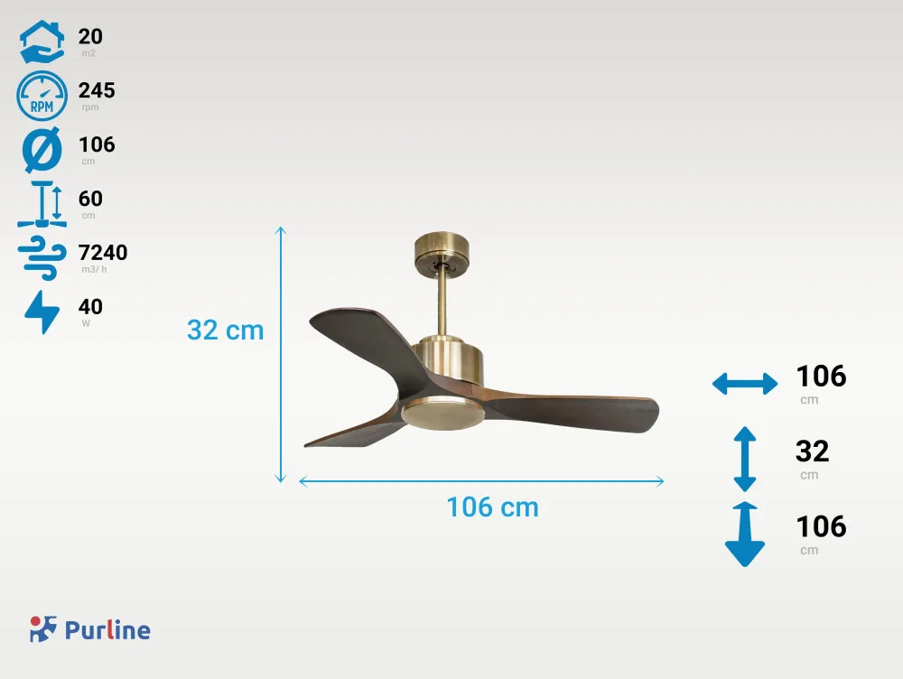 Ventilador de techo ø106 cm con Wi-Fi reutilizable hypersilence para 20 m²