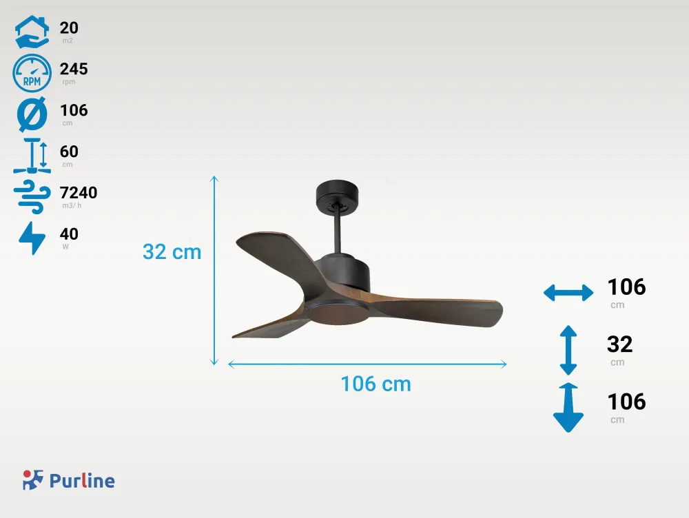 Ventilador de techo ø106 cm con Wi-Fi reutilizable hypersilence para 20 m²