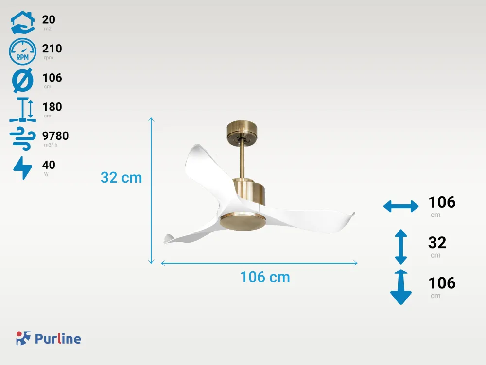 Ventilador de techo ø106 cm con Wi-Fi reutilizable hypersilence para 20 m²