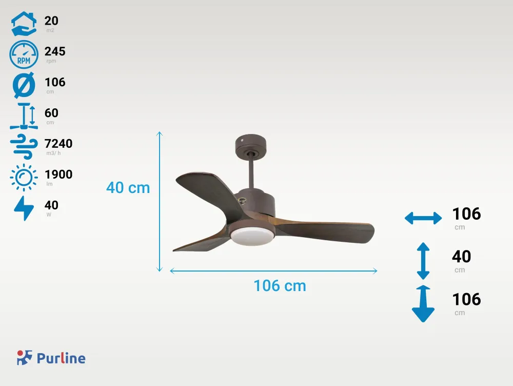 Ventilador de techo ø106 cm con Wi-Fi reutilizable hypersilence para 20 m²
