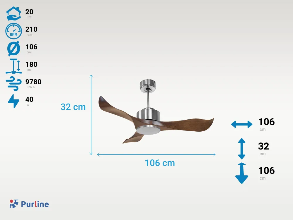 Ventilador de techo ø106 cm con Wi-Fi reutilizable hypersilence para 20 m²