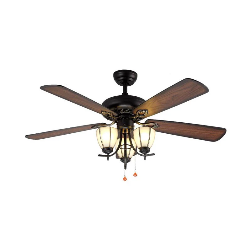 Ventilatore da soffitto vetro smerigliato nero, illuminazione, ciotola, 3 luci, stile tradizionale, montaggio semi-incasso...