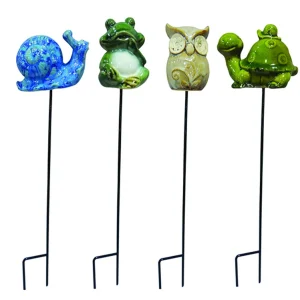 Estaca para exteriores de cerámica alpina de 15 pulgadas de alto en forma de caracol, rana, búho o tortuga (paquete de 12)...