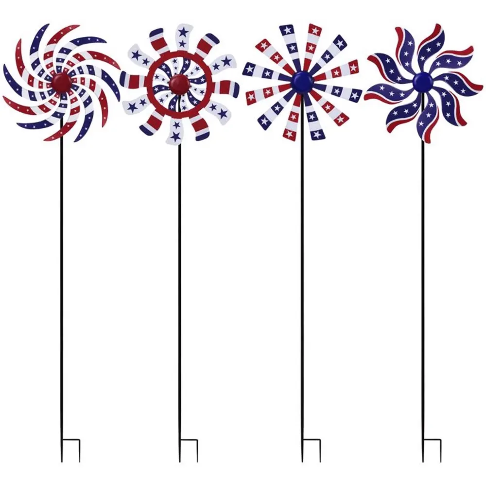 Estaca para jardín al aire libre con diseño de molino de viento patriótico de metal multicolor de 37 pulgadas de alto (paq...