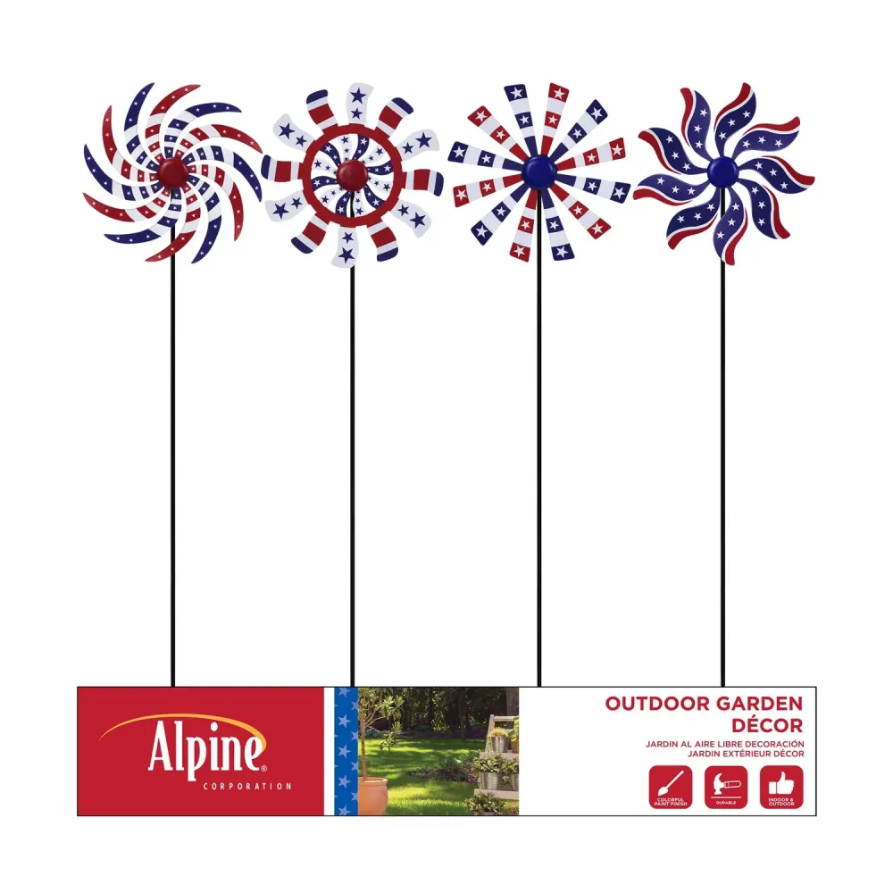 Estaca para jardín al aire libre con diseño de molino de viento patriótico de metal multicolor de 37 pulgadas de alto (paq...