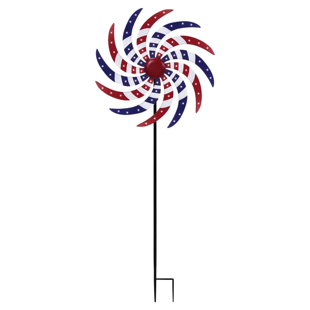 Estaca para jardín al aire libre con diseño de molino de viento patriótico de metal multicolor de 37 pulgadas de alto (paq...