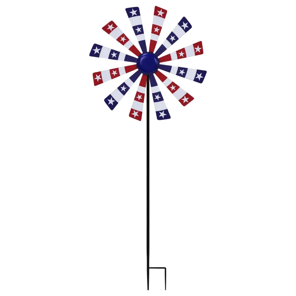 Estaca para jardín al aire libre con diseño de molino de viento patriótico de metal multicolor de 37 pulgadas de alto (paq...