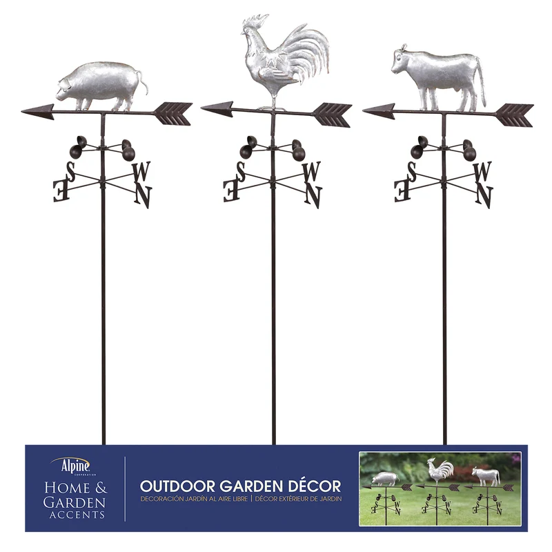 Veleta de hierro de bronce alpino de 48 pulgadas de alto con forma de animal de granja para jardín al aire libre (paquete...