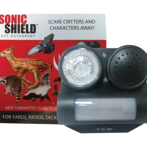 Repelente de animales baterí Sonic Shield de Bird B Gone para plagas en exteriores Bird-B-Gone