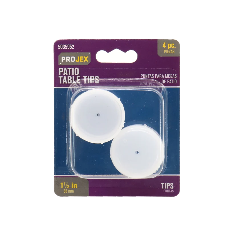 Puntas de plástico para mesa de patio Projex, redondas, blancas, de 1-1/2 pulg. de ancho, paquete de 4